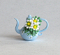 Miniature Charming Daisy Cluster Teapot OOAK by C. Rohal $24,50