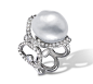 Mikimoto's Baroque pearl ring echoes the organic form of a pearl, with swirling gold set with diamonds.