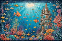 大海珊瑚游鱼鱼类插画图片