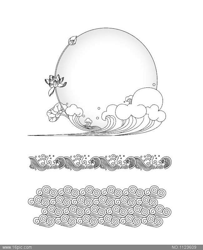 荷花 浪花 古典边框图片