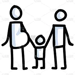 怀孕母亲Stick Figure Vector插图。手绘孤立的丈夫和妻子图标主题元素在平坦的颜色。健