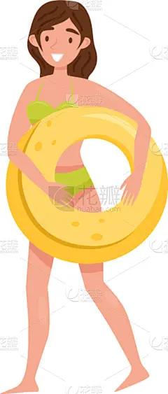 女孩,黄色,拿着,橡胶游泳圈,人,女人,夏天,一个物体,白色,微笑