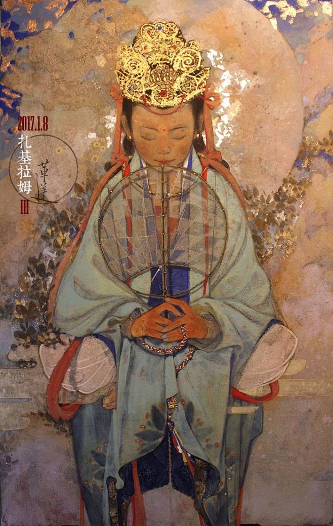 【岩彩】西藏的女财神——扎...-莲羊_...