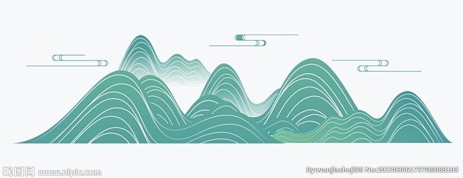矢量中式意境山水线条画