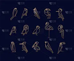 鸟类,插画,Art Deco风格,黄金,平坦的,可爱的,野生动物,巨嘴鸟,自然美,动物