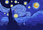 剪纸风插画-梵高星空