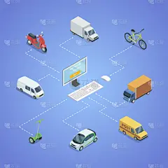 城市,物流,商务,计算机,汽车,交通,小的,自行车,三维图形,运输