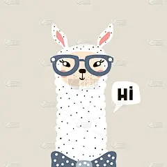 可爱的喇嘛的脸。布料，t恤，海报，卡片，迎婴派对上的童稚印花。向量Illustrtion