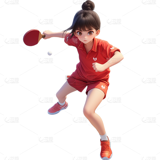 巴黎奥运会插画奥运人物贴纸元素-女子乒乓...