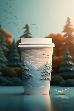 国潮山川时尚创意奶茶杯杯子图片模型
