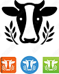 Dairy Cow Head With Laurel Icon - Illustration