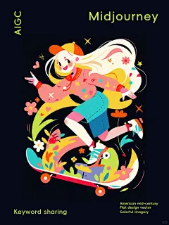 咒语分享UI扁平风潮流插画滑板女孩