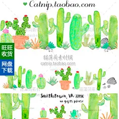 [cm63]热带植物仙人掌装饰店铺装修生日卡片PNG免扣水彩手绘素材-淘宝网