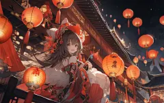 简约节日新年人物灯笼素材图片背景