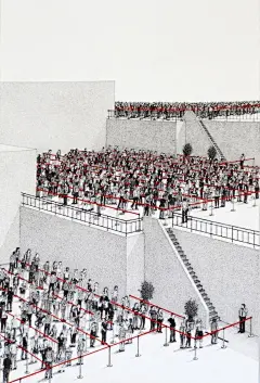 #托尔曼插画#

本·托尔曼是位美国插画家，他的画作有着鲜明的批判态度。题为“Weltschmerz: Recent Drawings by Ben Tolman”系列画作描绘了一个非常阴郁的世界，在那里充满痛苦和腐坏。除了几个微小的色彩斑点，他的所有插图几乎都是黑白色的。场景令人毛骨悚然却极富吸引力。O网页链接 ​​​​