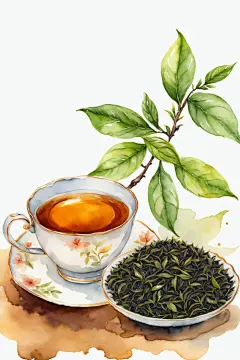 手绘文艺嫩绿芝兰之气茶叶插画