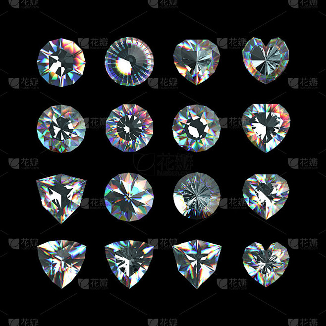 3d晶体，组合切割宝石，清楚的珠宝，钻石和辉煌