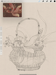 真的非常治愈！用iPad画一幅宋代花篮图白描！