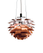 PH Artichoke pendant light : The PH Artichoke pendant light fromLouis Poulsen has been designed by Poul Henningsen. This suspension mounted luminaire is great for incandescent lighting. The PH Artichoke is composed of leaves in: Die cut copper, laser cut 