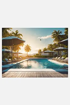 扁平风夏季游泳池插画AI数字艺术