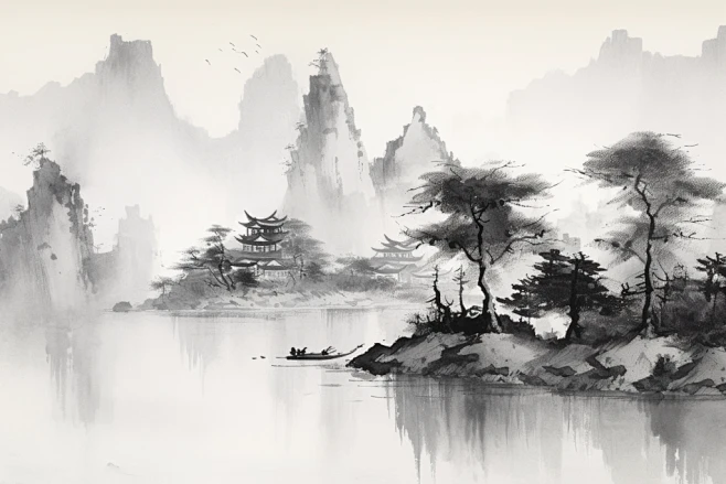 禅意抽象中国风水墨山水画装饰画-花瓣网