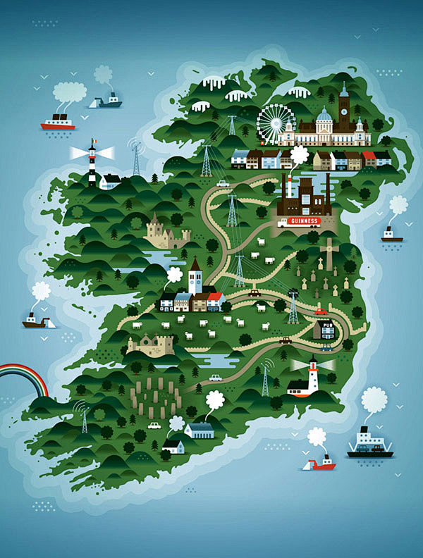 爱尔兰国家地图插画