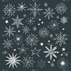 一套手绘雪花。矢量插图。孤立。圣诞节的设计。