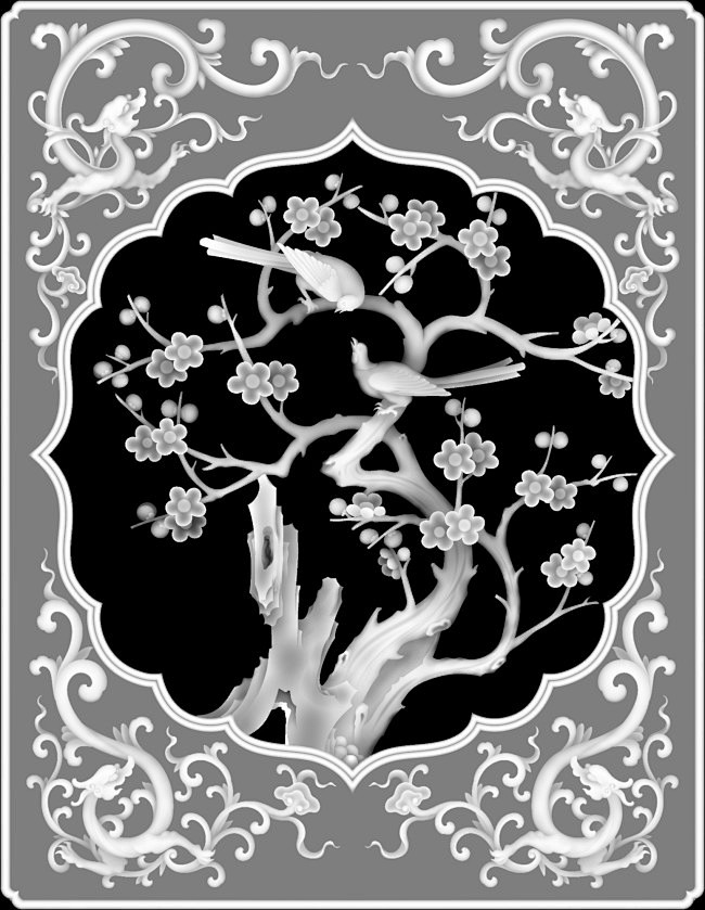 梅花精雕图浮雕灰度图