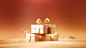 ls7623_gift_box_on_red_background_with_gold_ribbon_in_the_style_3aef0256-a528-41c9-b55f-216ed4d45e51