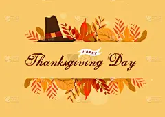 绘画插图,秋天,平坦的,叶子,式样,柔和,朝圣帽,橙色背景