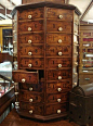 I am drooling over this stunning octagon-shaped wooden cabinet, with 72 pie-shaped drawers. Hardware cabinet. Manufactured by The American Bolt and Screw Case Company. Dayton, OH. (1880-1909)