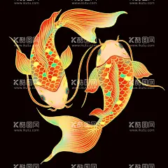 锦鲤  - 源文件下载【酷图网】锦鲤,国潮,插画,国风,鲤鱼,金鱼,鱼,小金鱼,小鱼,鱼类,卡通鱼,锦鲤素材,鲤鱼图,鲫鱼,鲤鱼跳龙门