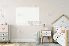 画框和海报模拟客厅。北欧室内。3d渲染，3d插图