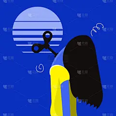 沮丧和无精打采的女孩。她脖子上有把上发条的玩具钥匙。缺乏兴趣和热情的观念。平面插画风格。