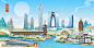苏州国潮城市地标建筑插画手绘