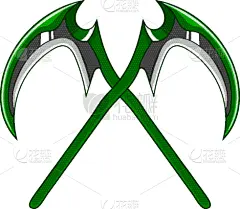 绿色,横越,长柄镰刀,漫画,分离着色,金属,斧