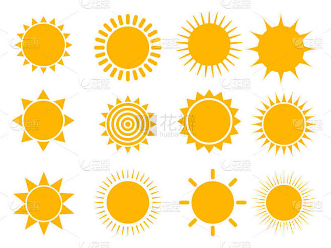 Sun图标集，矢量插图