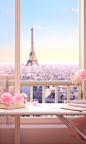 Paris desktop view 3d render, in the style of feminine imagery, soft edges and blurred details, romantic manga, pinkcore, windows vista, selective focus, architectural illustrator