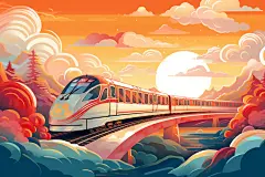 铁路铁轨国潮春运喜庆火车插画