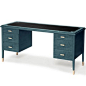 Geneva Desk  Traditional, MidCentury  Modern, Metal, Leather, Desks  Writing Table by Black And Key