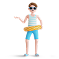 卡通创意3D免抠立体人物夏天旅游海滩度假冲浪插画图标PS设计素材-淘宝网