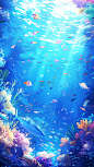 通用蓝色动漫海底海洋世界背景素材