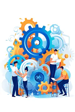 齿轮转动企业精神工作效率扁平风插画
