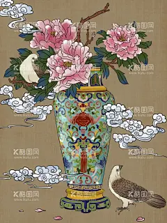 古典花卉插画           - 源文件下载【酷图网】古典花卉插画,古风,牡丹,丹顶鹤,中国风,国风,国潮,中式,新中式,现代,复古,古典,文化,传统文化,传统,民族风,背景,景观,壁纸,招贴,海报,地产,广告,宣传,单透,详情页,店铺首页,展板,花草,彩页,传单,水墨,元素,装饰,创意,图案,素材,手绘,插画,插图,PSD文件