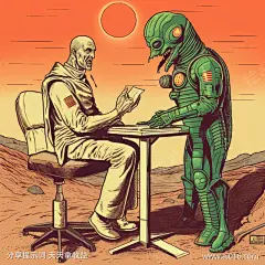 火星医生检查他的病人_提示词查看_Midjourneyai绘图工具关键词描述词咒语_1024X1024像素-外星人,医生,人物,太空,外星,科幻,美式,漫画,卡通-提示词编号:2023070614052030-绘ai-www.ai016.com