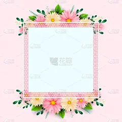 母亲节贺卡与方形框架和剪纸花在彩色的背景。矢量插图。