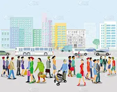 人行道上有交通和行人的城市