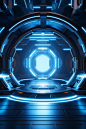 蓝色科幻电影感C4D科幻科技空间背景图