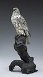 A fine silver and bronze model of a hawk Meiji Period, Signed Shumi/Hideyoshi