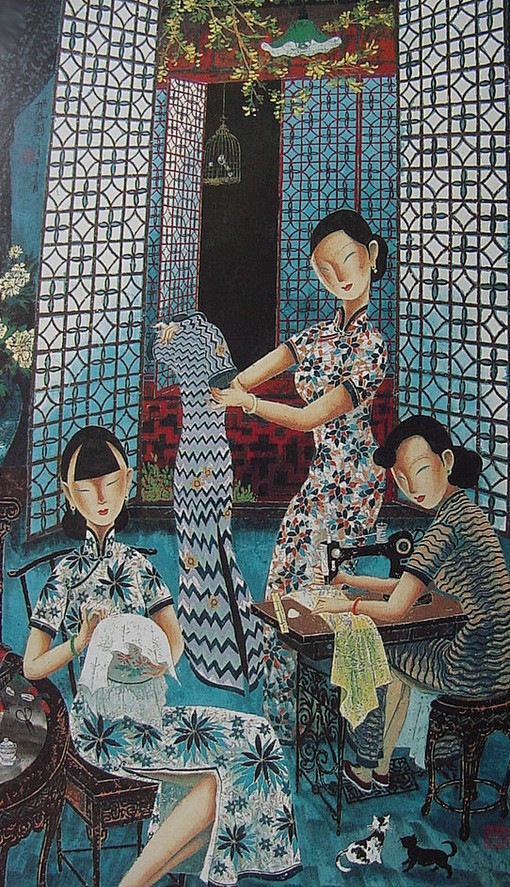 海派艺术家李守白重彩画作品 ——《女人花...